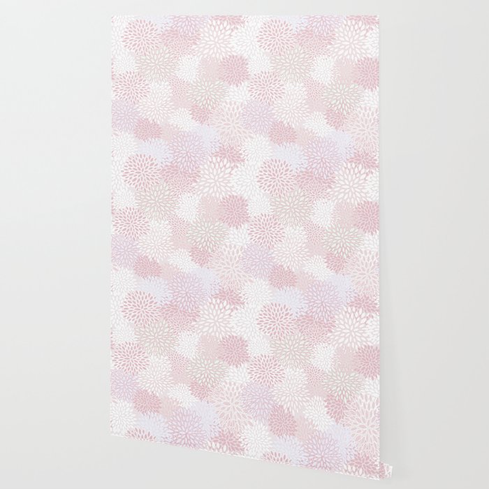 Floral Prints Soft Pink And White Modern Print Art Wallpaper By