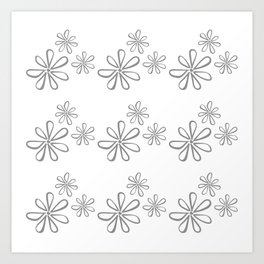 Daisy Floral Pattern Minimal White & Grey Art Print