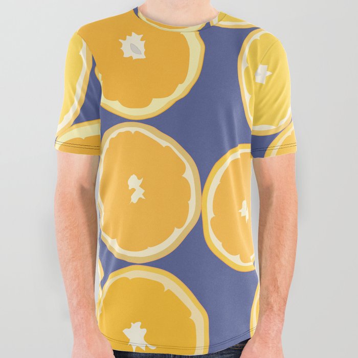 Oranges - Orange Summer Vibe Pattern on Blue All Over Graphic Tee