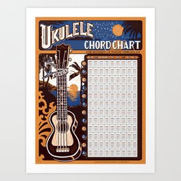 Retro Ukulele Chord Chart Poster Art Print