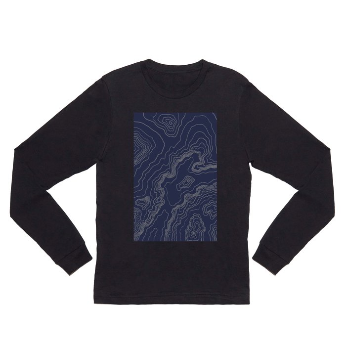 Navy topography map Long Sleeve T Shirt