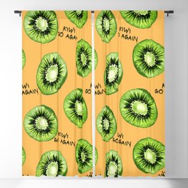 Kiwi Go Again Funny Kiwi Fruit Pun Pattern (peach) Blackout Curtain