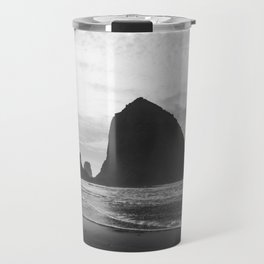 Haystack Rock in Black and White - Cannon Beach, Oregon Film Photo Travel Mug