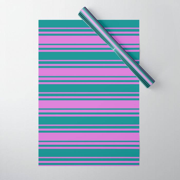 Orchid and Dark Cyan Colored Stripes/Lines Pattern Wrapping Paper