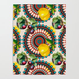 Boho,bohemian,citrus,plums pattern  Poster