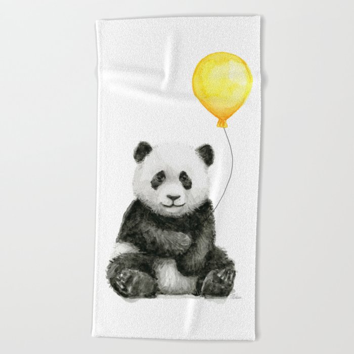 Panda Watercolor Animal with Yellow Balloon Nursery Baby Animals Beach Towel