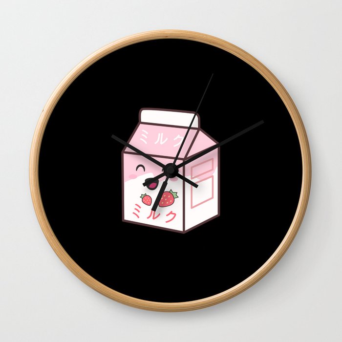 Kawaii Cow Retro Japanese Strawberry Milkshake Wall Clock