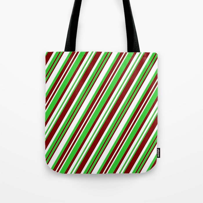 Maroon, White, and Lime Green Colored Striped/Lined Pattern Tote Bag