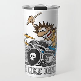 Me Like Drum. Wild Drummer Cartoon Illustration Travel Mug