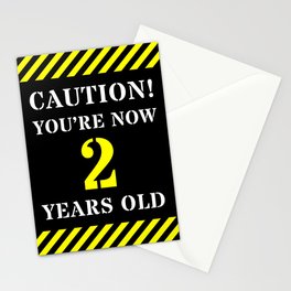 [ Thumbnail: 2nd Birthday - Warning Stripes and Stencil Style Text Stationery Cards ]