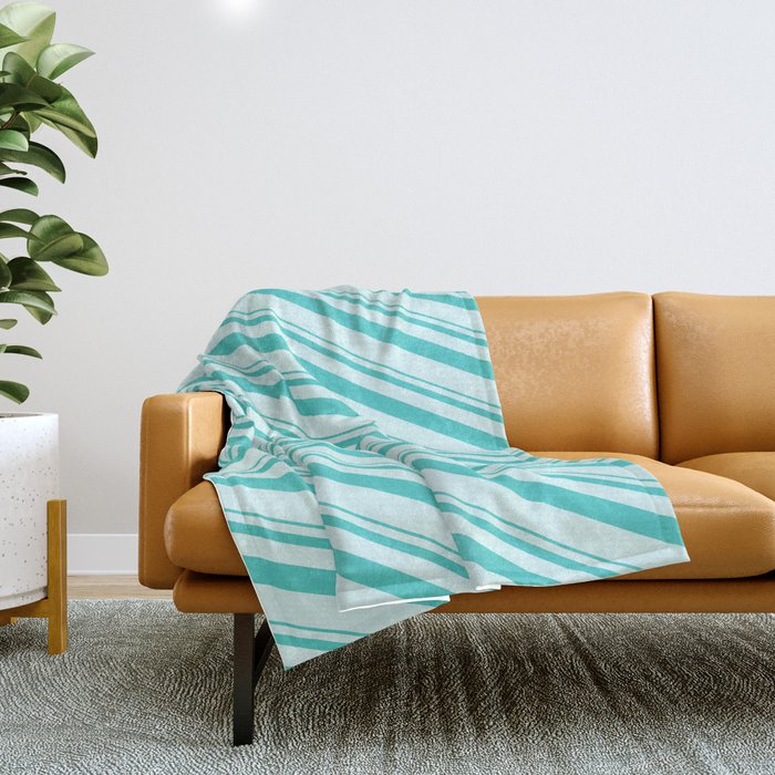 Turquoise and Light Cyan Colored Lined/Striped Pattern Throw Blanket