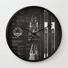 NASA SpaceX Crew Dragon Spacecraft & Falcon 9 Rocket Blueprint in High Resolution (black) Wall Clock | Spaceflight, Blueprint, Spaceship, Universe, Graphicdesign, Dragon, Robertbehnken, Launchamerica, Spacex, Nasa 