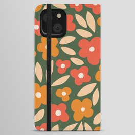 groovy flowers_red and orange on dark green iPhone Wallet Case