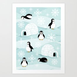 Penguins + Snowflakes Art Print