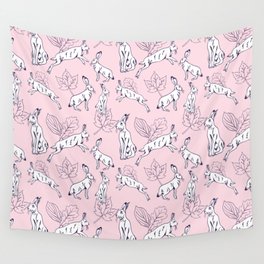 White hare on pink background  Wall Tapestry