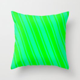 [ Thumbnail: Lime and Green Colored Lined Pattern Throw Pillow ]