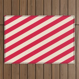 [ Thumbnail: Beige & Crimson Colored Lined/Striped Pattern Outdoor Rug ]