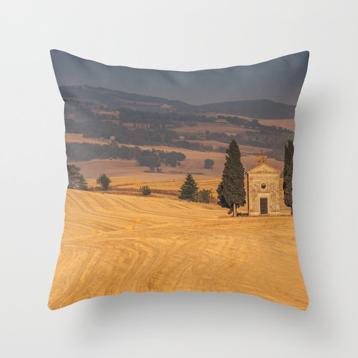 Small Church in Tuscany at sunset Throw Pillow