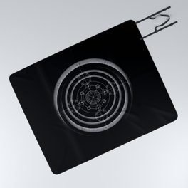 Black occult and sacred geometry design with alchemical symbols Picnic Blanket