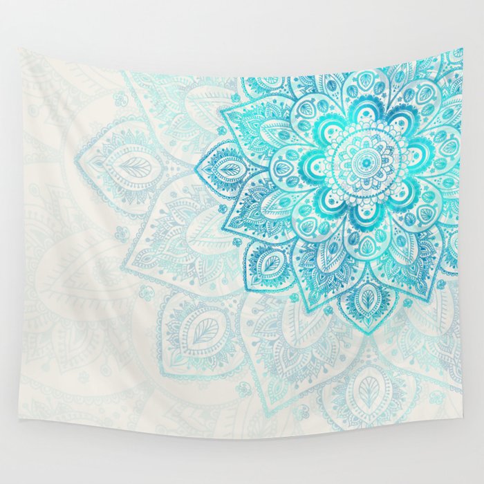 Turquoise Flower Mandala Wall Tapestry