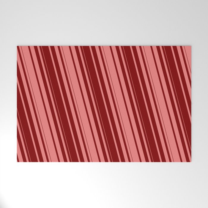 Light Coral & Maroon Colored Stripes Pattern Welcome Mat