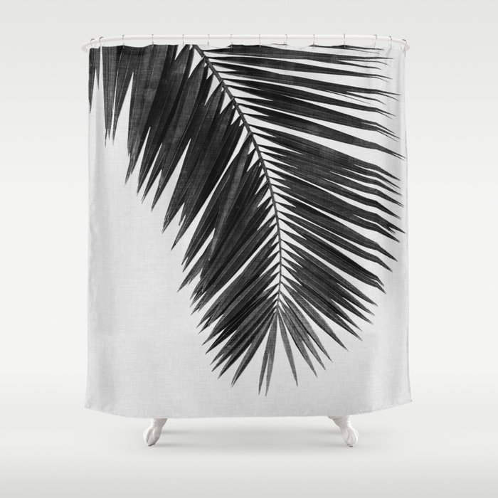 Palm Leaf Black White I Shower, Black Palm Leaf Shower Curtain