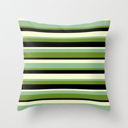[ Thumbnail: Dark Sea Green, Green, Black & Light Yellow Colored Striped/Lined Pattern Throw Pillow ]