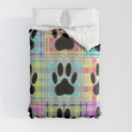 Colorful Quilt Dog Paw Print Drawing Comforter