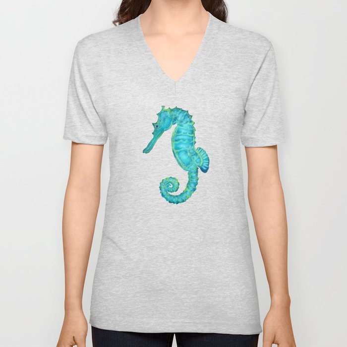 Green Seahorses V Neck T Shirt