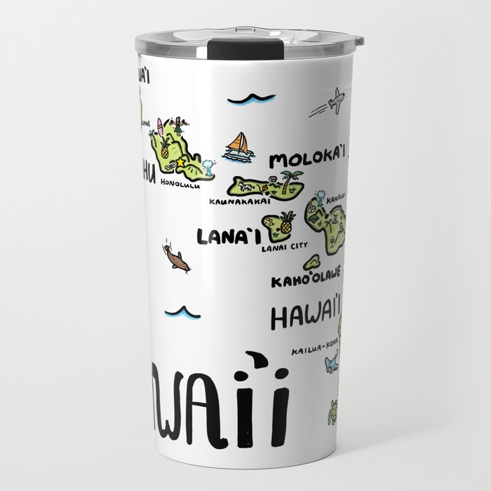 Hawaii Illustrated Map Color Travel Mug