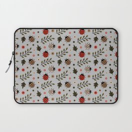Ladybug and Floral Seamless Pattern on Light Grey Background Laptop Sleeve