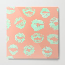 Sweet Life Lips Peach Coral + Mint Meringue Metal Print