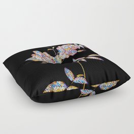 Floral Hudson Rosehip Mosaic on Black Floor Pillow