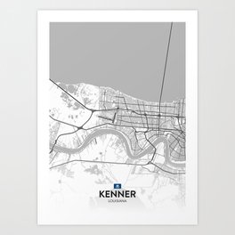 Kenner, Louisiana, United States - Light City Map Art Print