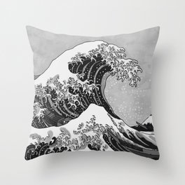 The Great Wave of Kanagawa Black and White Throw Pillow