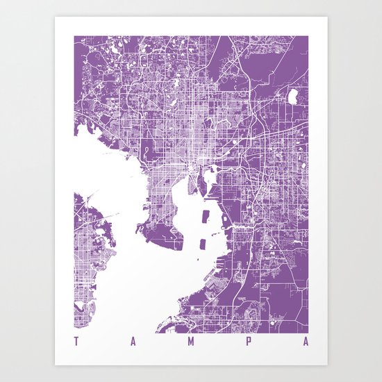 Tampa map florida lilac Art Print