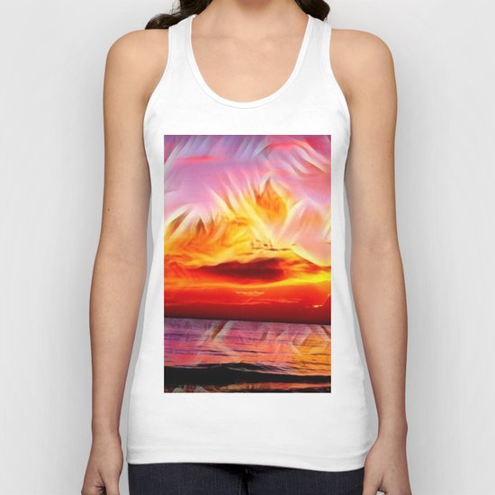Sky on Fire (Sunset over Great Lake Michigan Beach) Unisex Tank Top