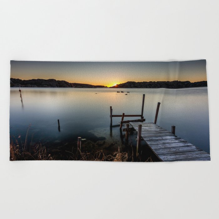 Sunset Over Old Pier Beach Towel