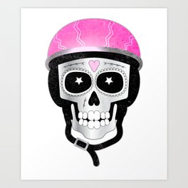 Day of the Dead Biker Skull Art Print