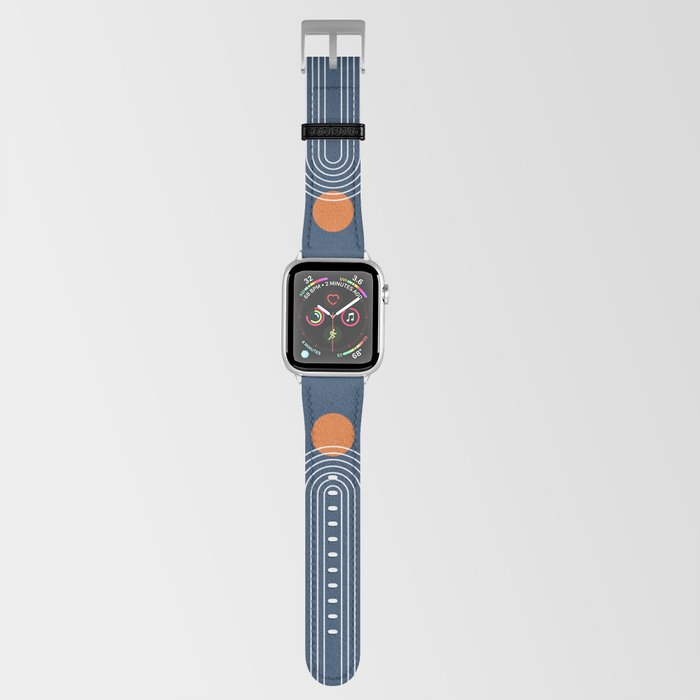 Mid Century Modern Geometric 83 in Navy Blue and Orange (Rainbow and Sun Abstraction) Apple Watch Band