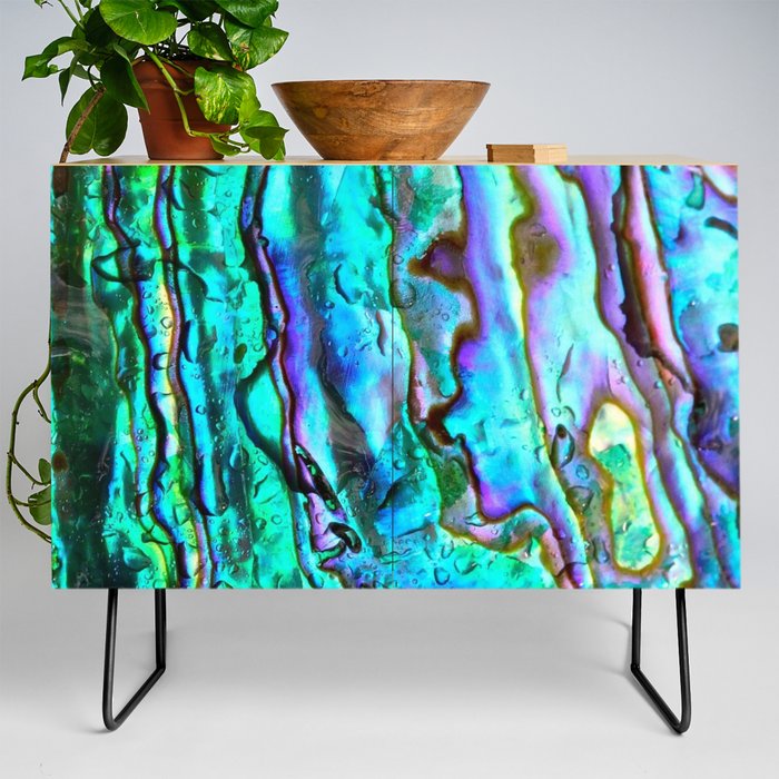 Glowing Aqua Abalone Shell Mother of Pearl Credenza