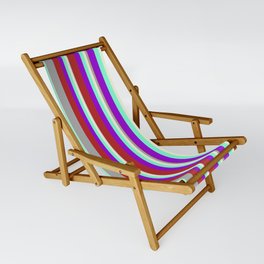 [ Thumbnail: Dark Violet, Red, Dark Grey, Beige & Aquamarine Colored Striped Pattern Sling Chair ]