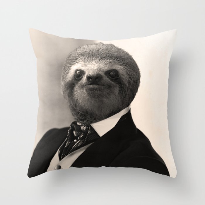 Gentleman Sloth with Authoritative Look Throw Pillow