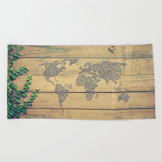 Metallic Foil Map on Oak Beach Towel