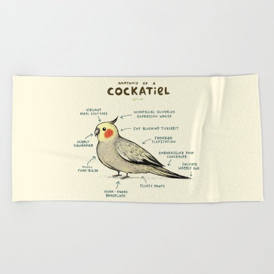 Anatomy of a Cockatiel Beach Towel