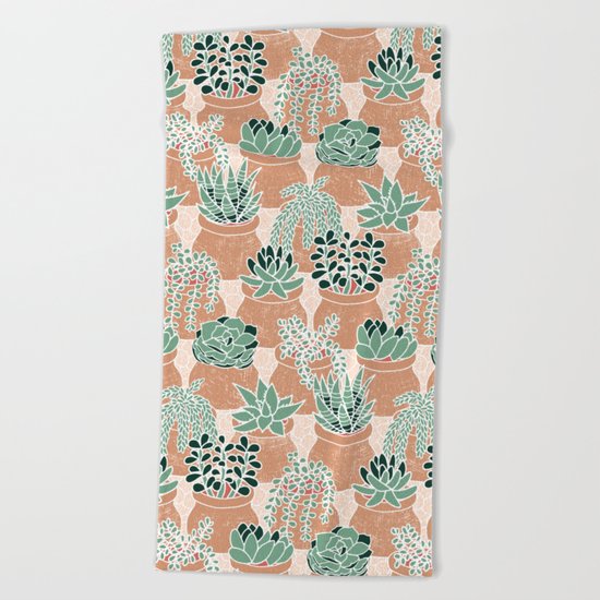 Succulent's Tiny Pots Beach Towel