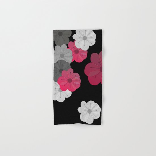 Pink and Black Flowers Design Hand & Bath Towel