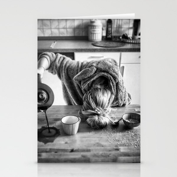 First I Drink the Coffee, Then I do the Stuff - hangover black and white photograph / photography Stationery Cards