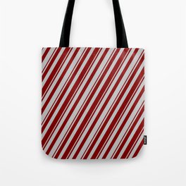 [ Thumbnail: Maroon and Grey Colored Pattern of Stripes Tote Bag ]