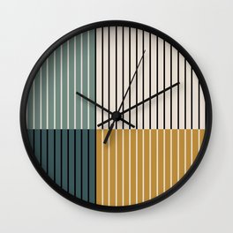 Color Block Line Abstract VIII Wall Clock | Sleek, Minimalist, Patterned, Yellow, Stripes, Retro, Green, Vintage, Midcentury, Line 
